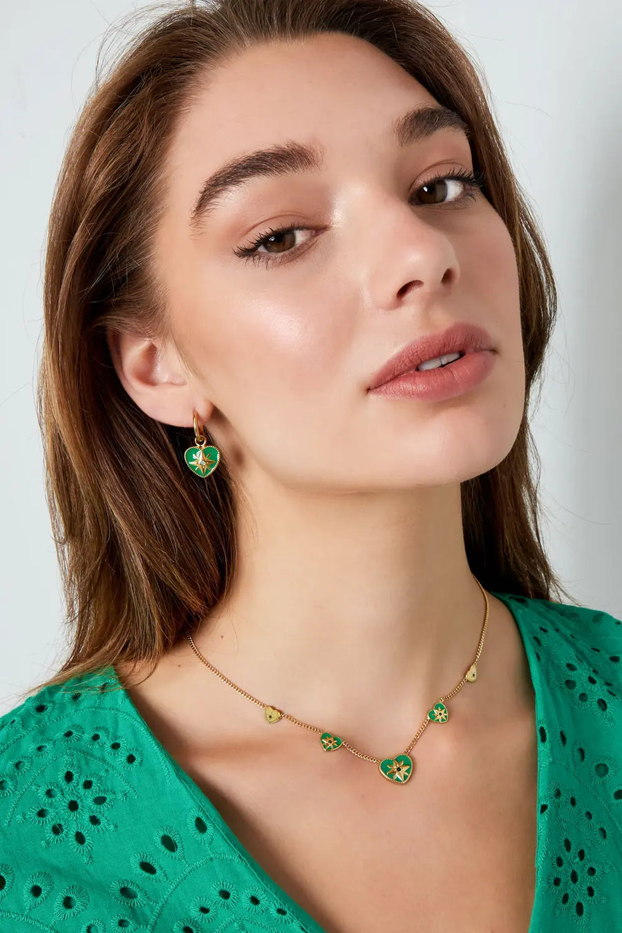 Groene hartjes ketting met ster stainless steel LoveSieraden