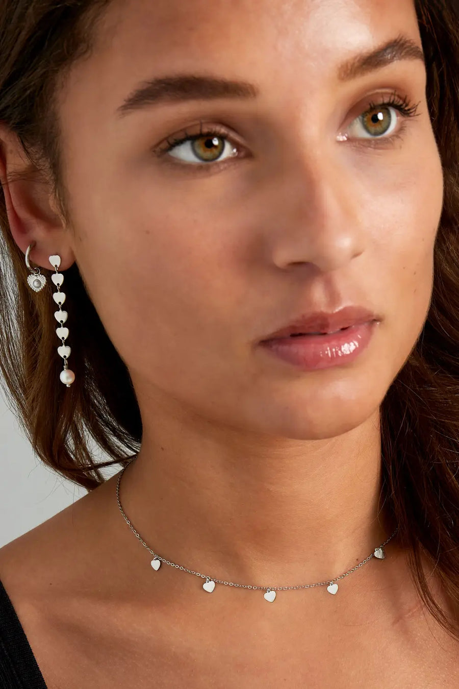 Ketting met vijf hartjes zilver stainless steel LoveSieraden