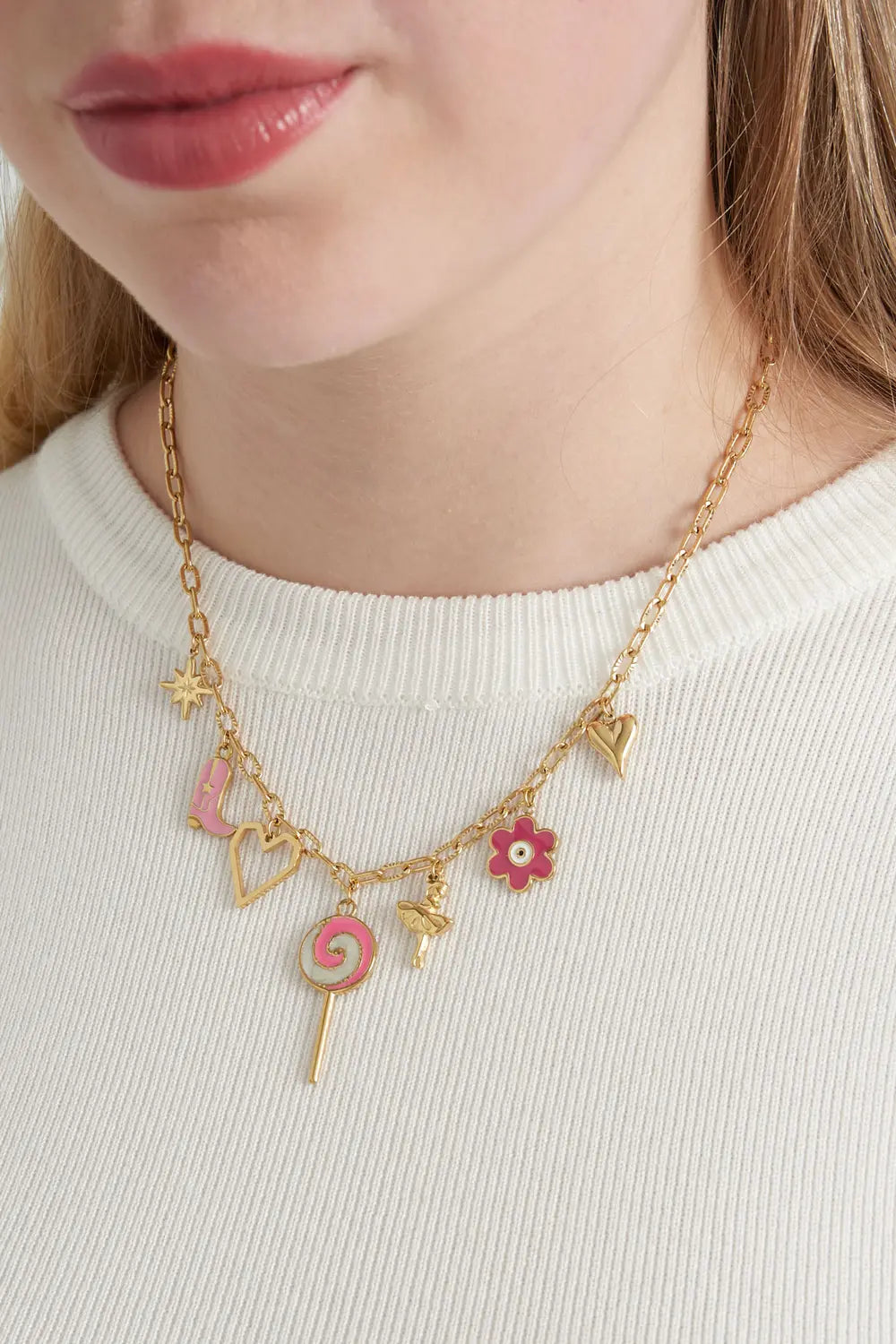 Bedelketting met lolly, hart, danseres en bloem LoveSieraden