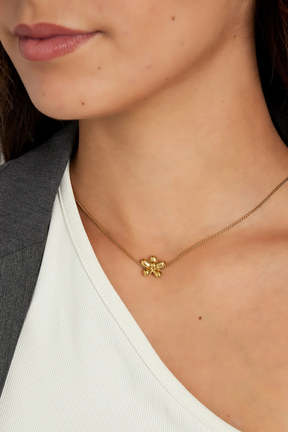 Minimalistische ketting met bloem stainless steel LoveSieraden