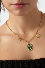 Ketting met groene bedel en zon stainless steel LoveSieraden