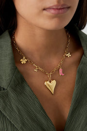 Bedelketting groot hart en roze cowboylaars LoveSieraden