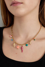 Gouden ketting met kleurrijke bedels stainless steel LoveSieraden