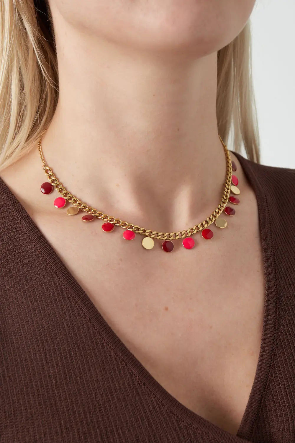 Gouden ketting met rode bedels stainless steel LoveSieraden