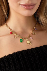 Gouden schakelketting met vrolijke bedels stainless steel LoveSieraden