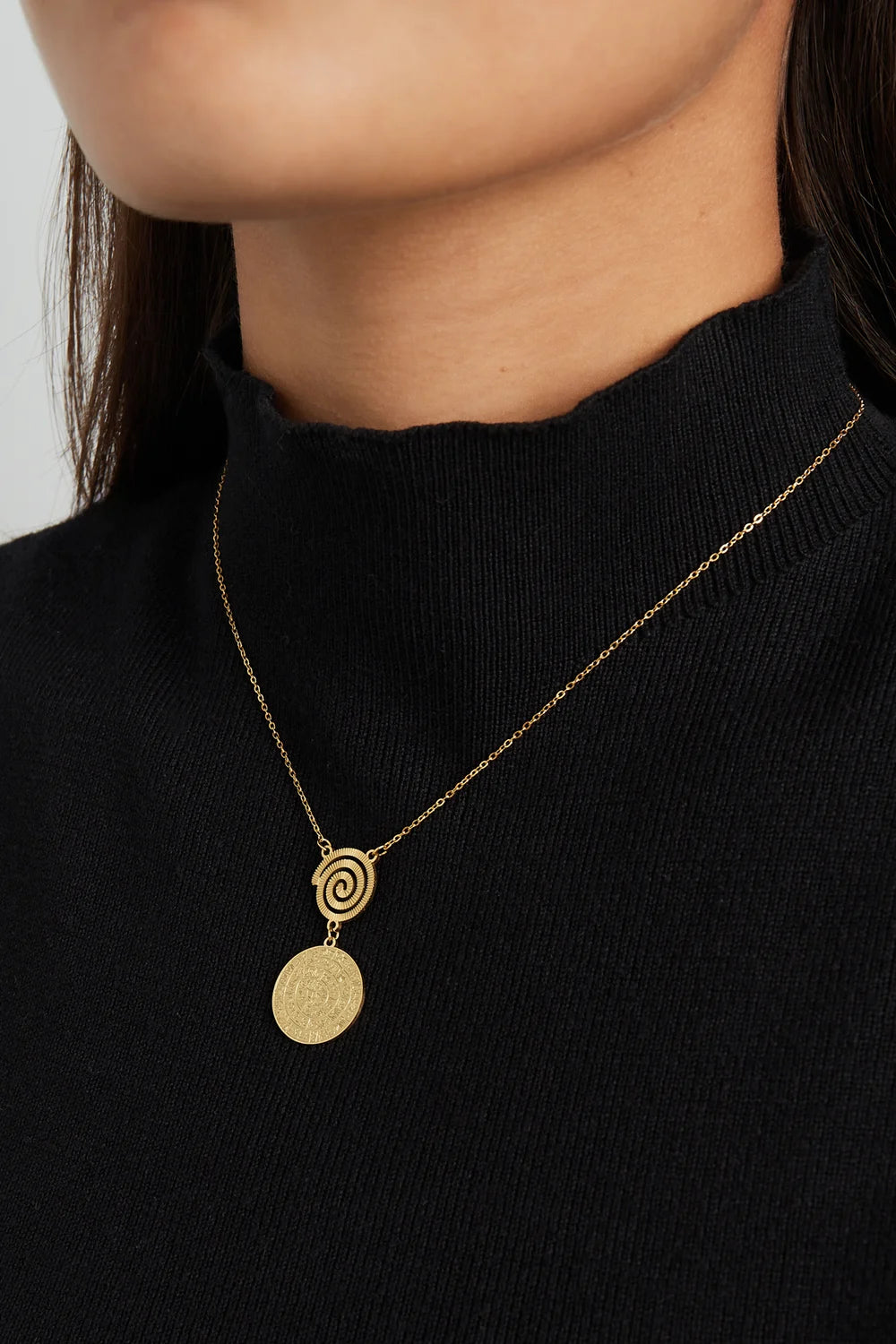 Gouden ketting dames met munt en spiraal LoveSieraden