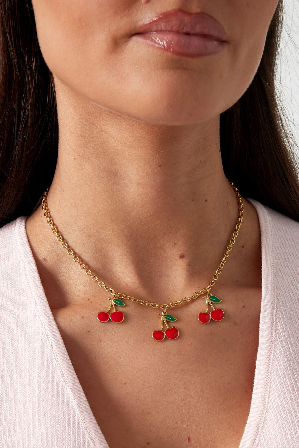 Bedelketting kersen goud stainless steel LoveSieraden