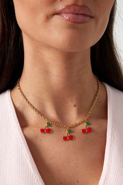 Bedelketting kersen goud stainless steel LoveSieraden