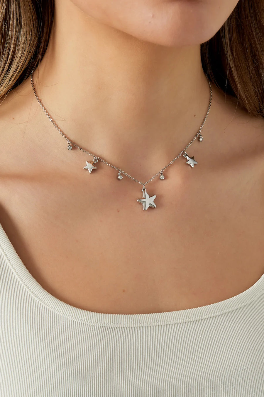 Sterren ketting met strass steentjes stainles steel LoveSieraden