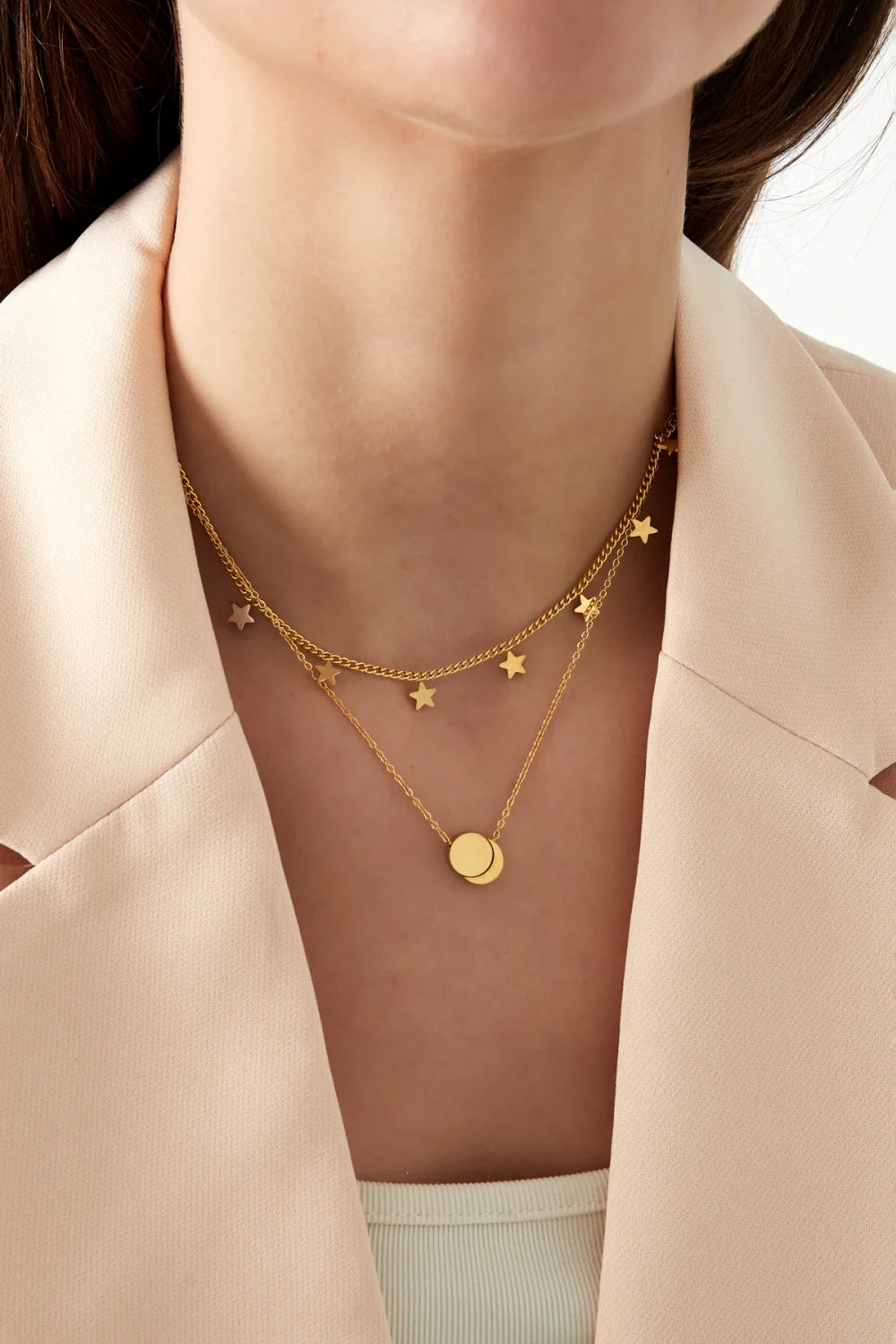 Dubbele ketting met sterren goud en zilver stainless steel LoveSieraden