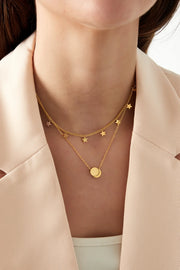 Dubbele ketting met sterren goud en zilver stainless steel LoveSieraden