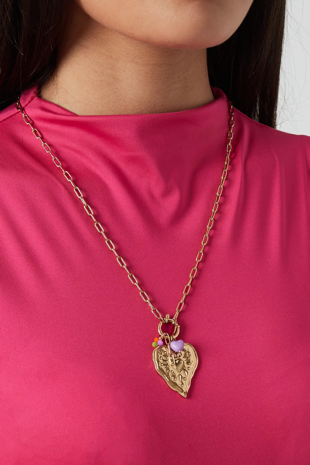 Gouden hart ketting met bedel en kraaltjes LoveSieraden