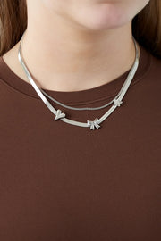 Dubbele ketting met hartje, strik en bloem LoveSieraden