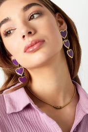Stainless steel oorbellen met hartjes goudkleurig paars of bruin LoveSieraden