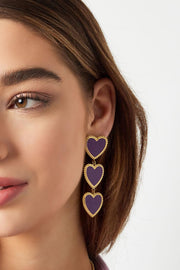 Stainless steel oorbellen met hartjes goudkleurig paars of bruin LoveSieraden