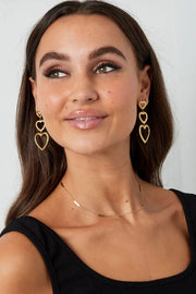 Oorbellen drie harten met sierlijk randje stainless steel LoveSieraden