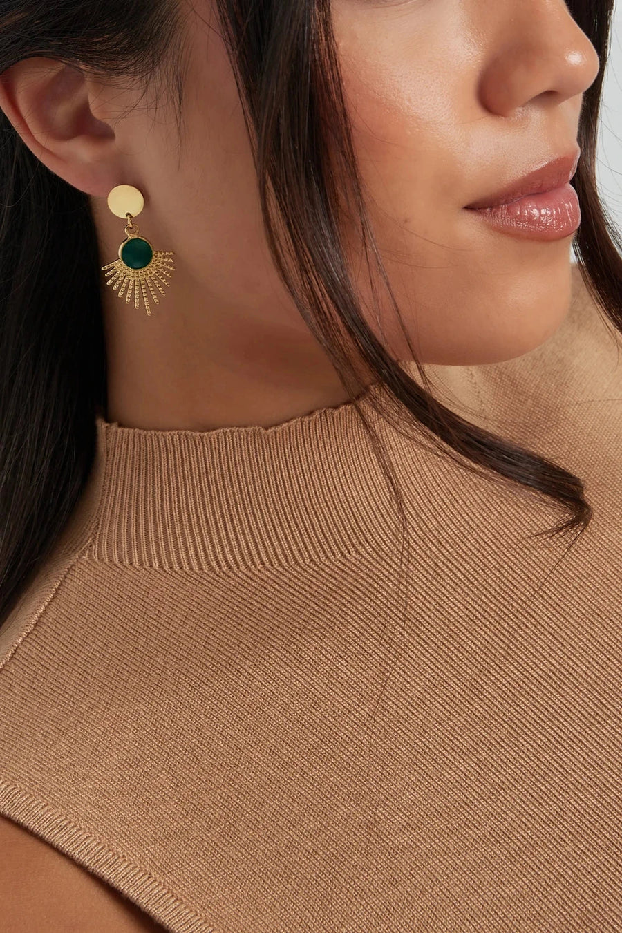 Statement oorbellen zon goud paars stainless steel LoveSieraden