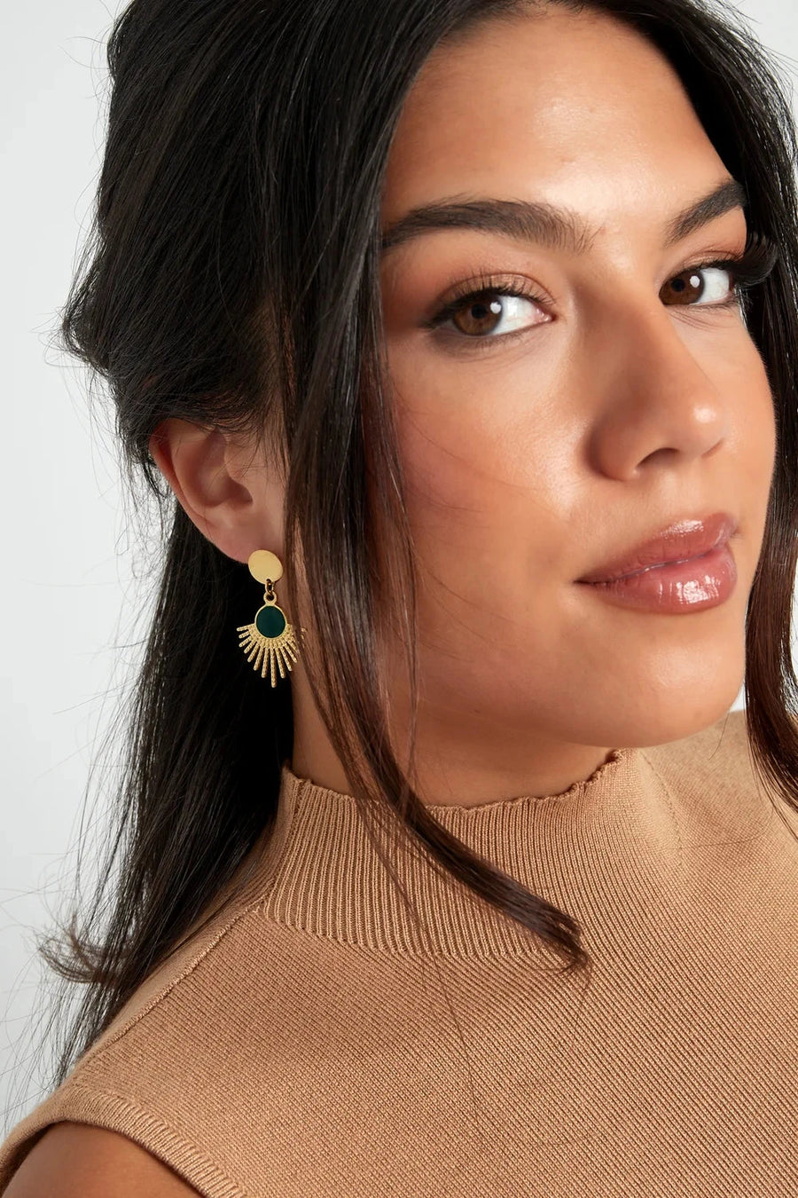 Statement oorbellen zon goud paars stainless steel LoveSieraden