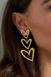 Oorbellen drie grote harten met structuur zilver LoveSieraden