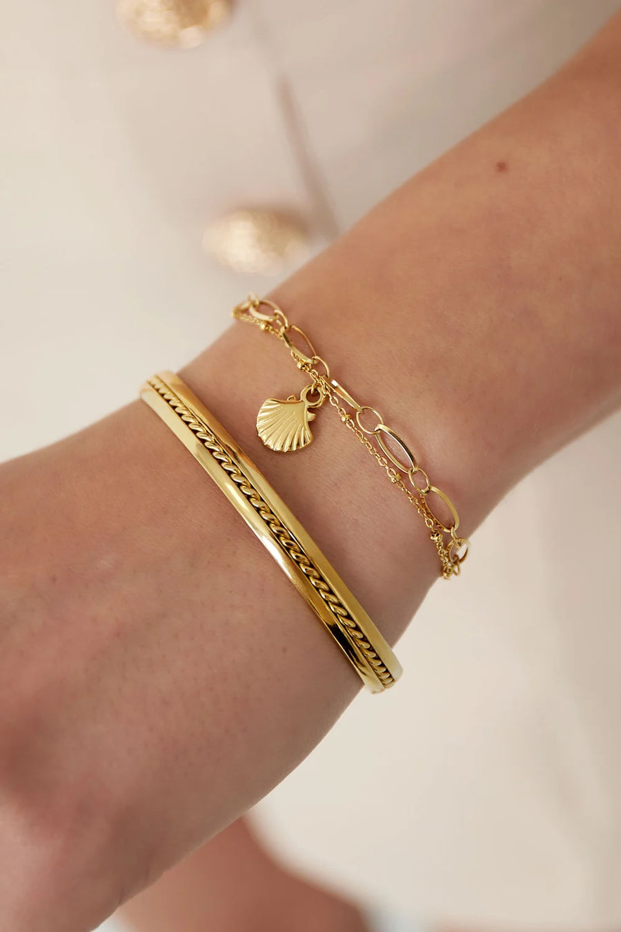 Dubbele schakelarmband met schelp bedel stainless steel LoveSieraden