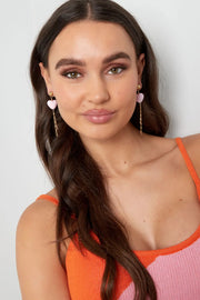 Roze of lila hart oorbellen met ketting LoveSieraden