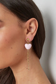 Roze of lila hart oorbellen met ketting LoveSieraden