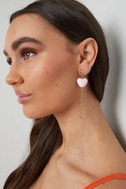 Roze of lila hart oorbellen met ketting LoveSieraden