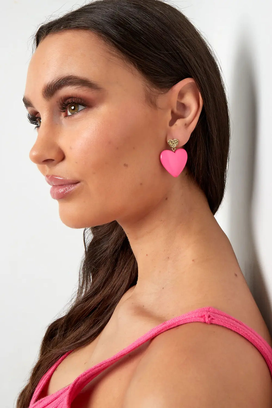 Roze hart oorbellen pastel roze stainless steel LoveSieraden