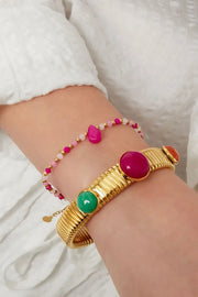 armband roze met druppel steen en kralen
