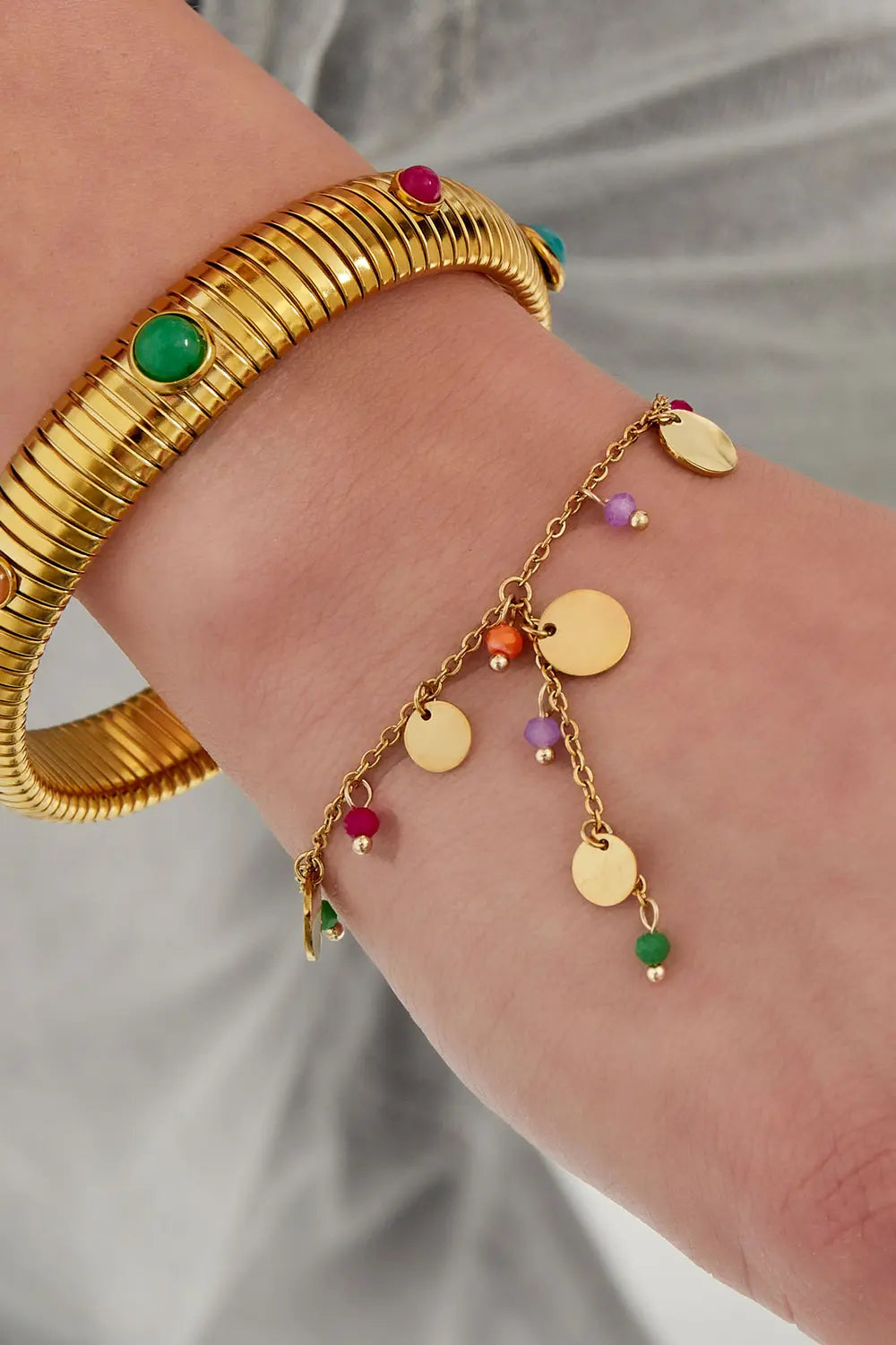 Gouden armband met kleurrijke kralen en bedels stainless steel LoveSieraden