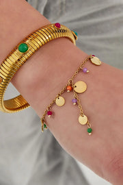 Gouden armband met kleurrijke kralen en bedels stainless steel LoveSieraden