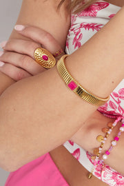 Bohemian gouden armband met roze steen LoveSieraden