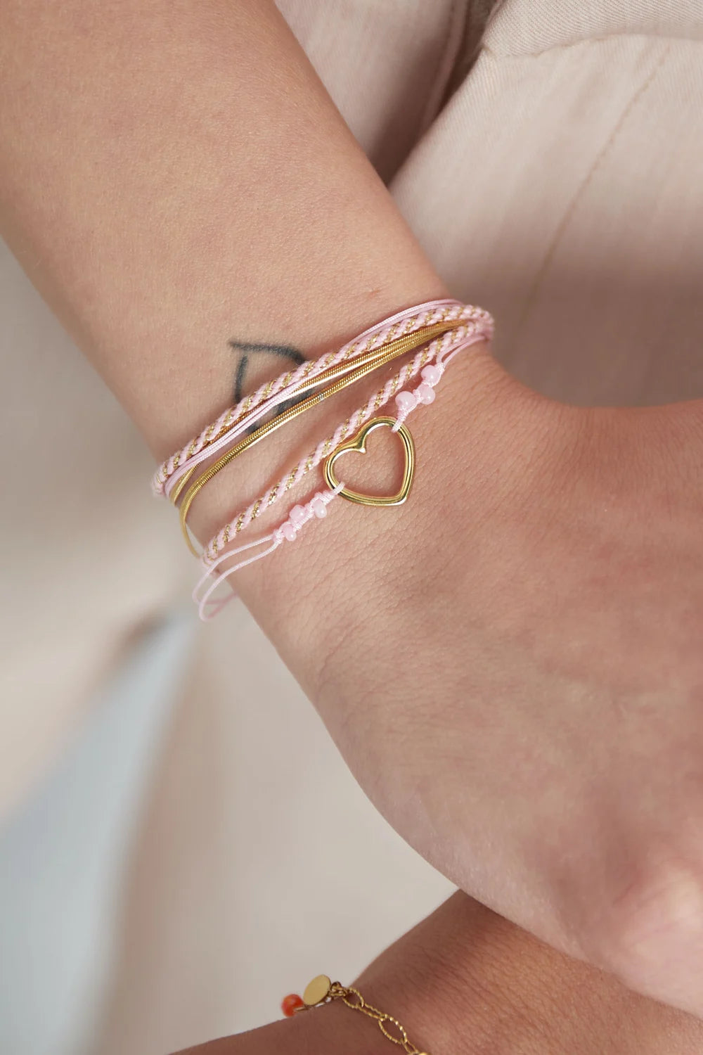 Armband roze en goud met hart stainless steel LoveSieraden