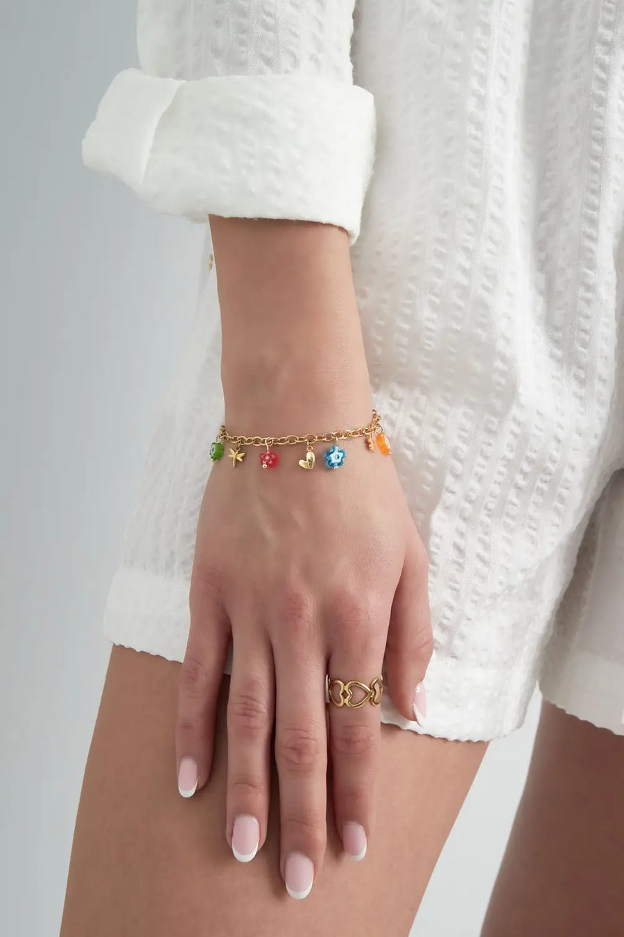 Kleurrijke bedelarmband bloemen stainless steel LoveSieraden