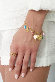 Bedelarmband hartjes en kleurrijke bedels stainless steel LoveSieraden