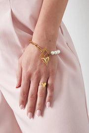 Armband met hart bedel en parels stainless steel LoveSieraden