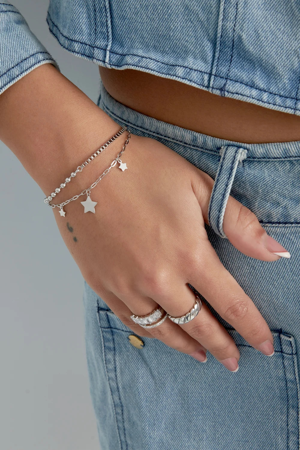 Dubbele armband zilver met sterren bedels dames LoveSieraden