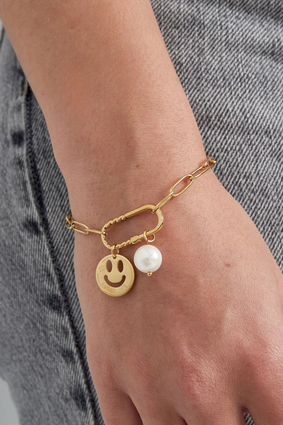 Gouden smiley armband met parel LoveSieraden