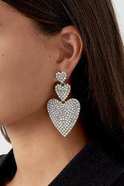 Statement oorbellen drie harten sparkle LoveSieraden