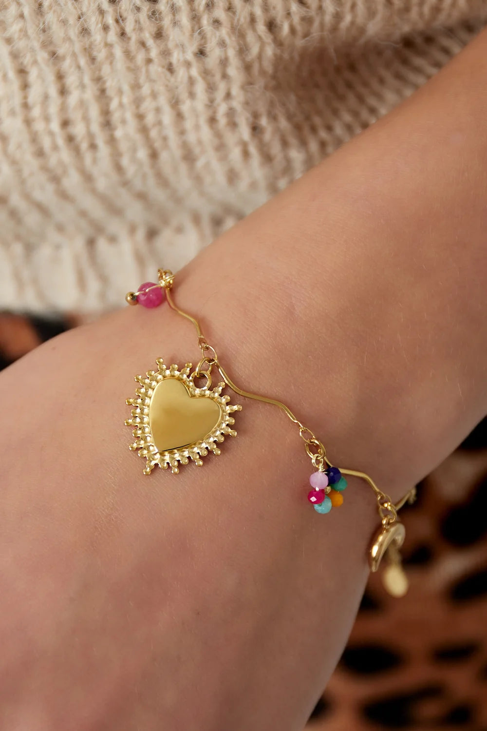 Wavy bedelarmband gekleurde kralen stainless steel LoveSieraden