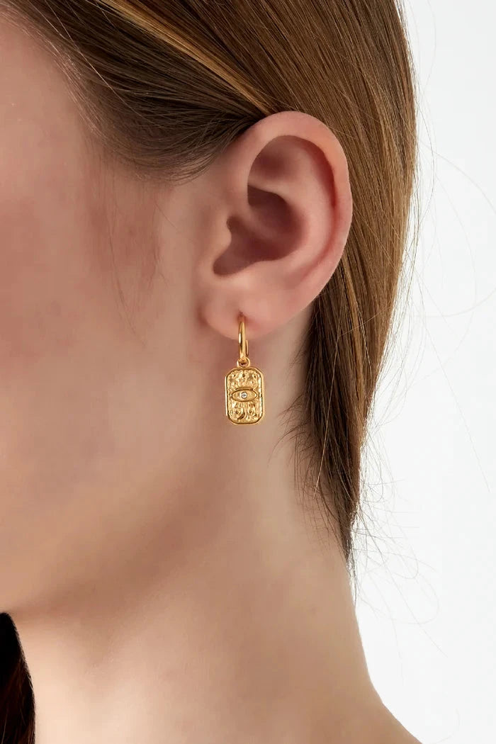 Zilveren oorbellen met oog bedel stainless steel LoveSieraden