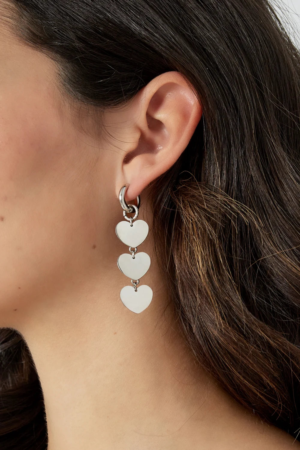Oorbellen drie harten zilver stainless steel LoveSieraden