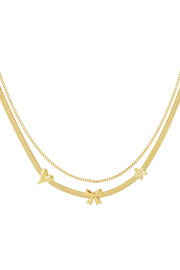 Dubbele ketting met hartje, strik en bloem LoveSieraden