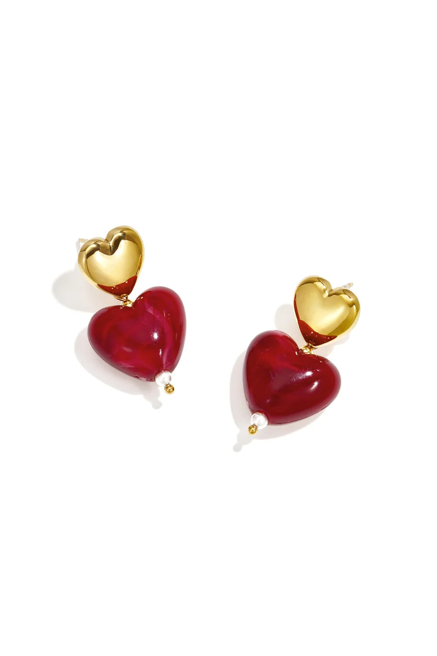 Gouden hartjes oorbellen rood of bruin LoveSieraden