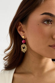 Gouden hartjes oorbellen met roze kraal stainless steel LoveSieraden
