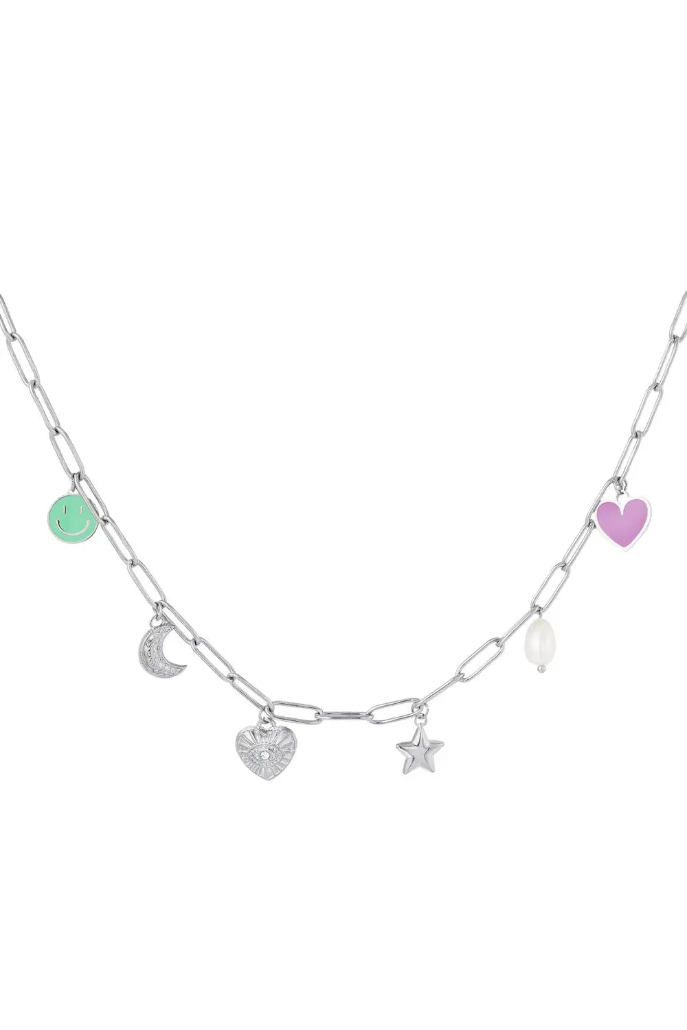 Bedelketting met smiley, hartje, maan en ster stainless steel LoveSieraden