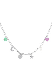 Bedelketting met smiley, hartje, maan en ster stainless steel LoveSieraden