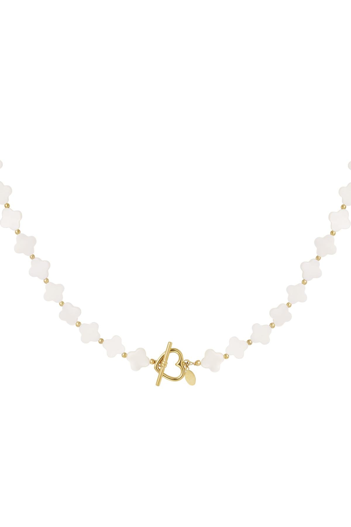 Witte klaver ketting van zeeschelp stainless steel LoveSieraden