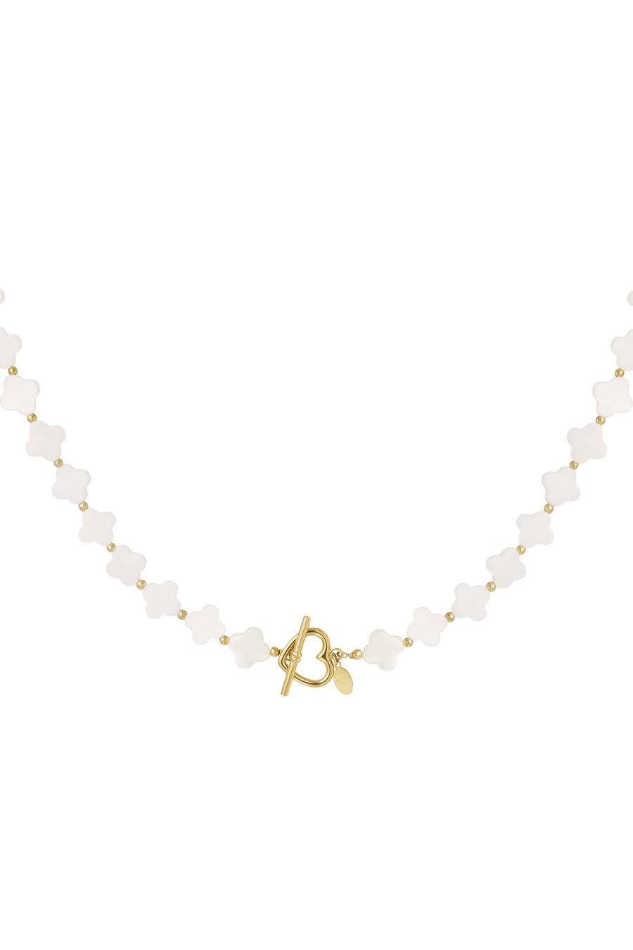 Witte klaver ketting van zeeschelp stainless steel LoveSieraden