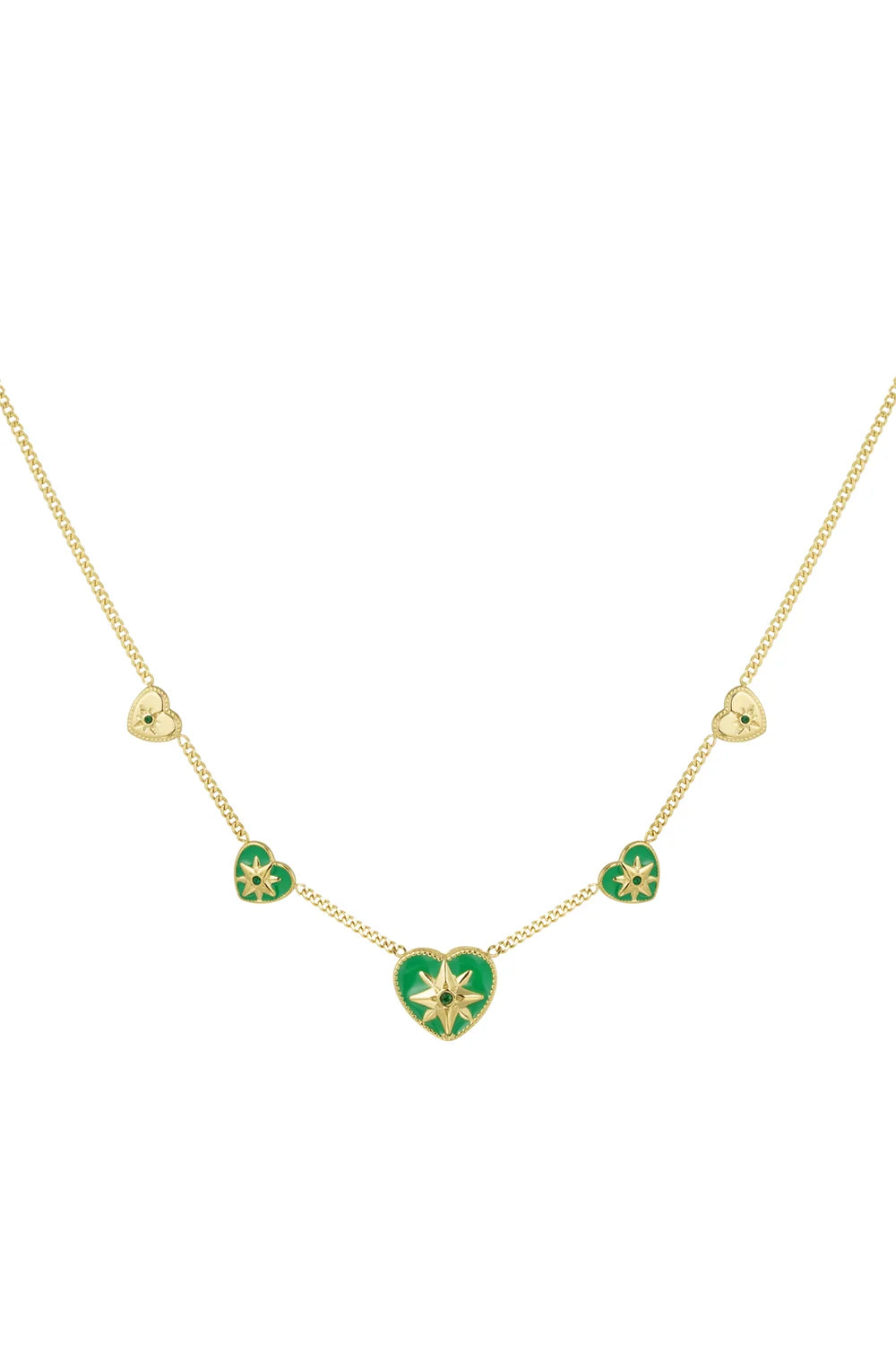 Groene hartjes ketting met ster stainless steel LoveSieraden
